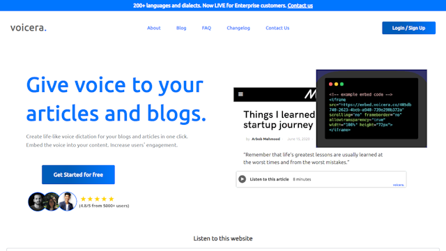 Voicera AI tool to give voice to your articles and blogs
