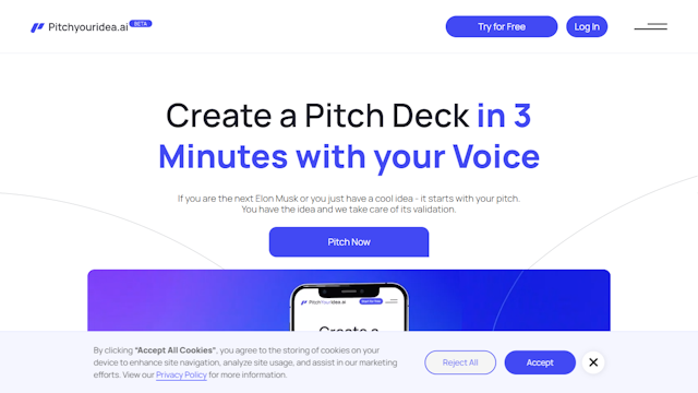 Pitchyourdea.ai tool pitch deck in 3 minutes with your voice