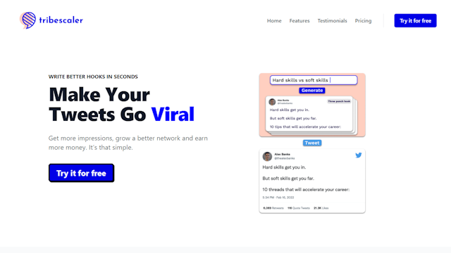 tribescaler Make your tweets go viral AI tool