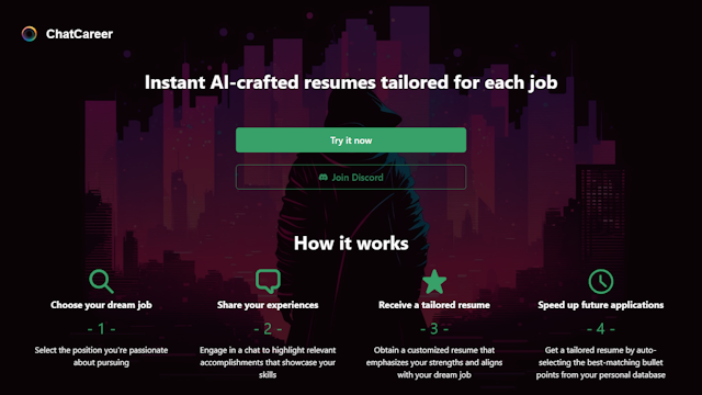 Chat Career instant ai crafted resumes tailored for each job